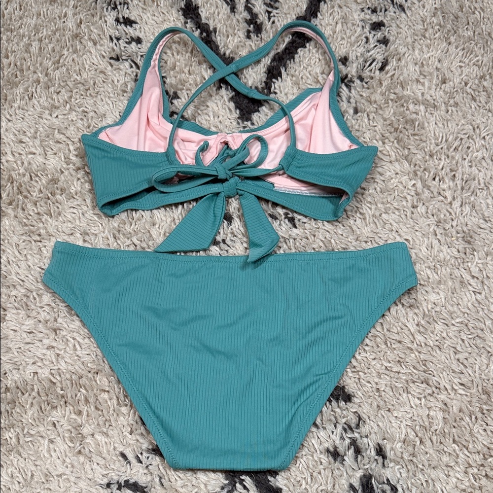 Shade & Shore Ribbed Teal Women's Swim Set - Top Size 34C, Bottom Size L - Picture 9 of 11